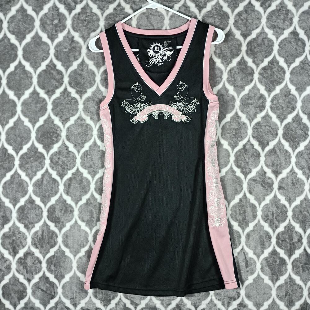 No Fear So Cal Dress Size Medium Black Pink Tank Graphic Embroidered Y2K VTG